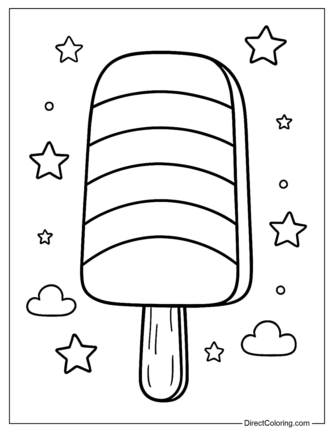A popsicle coloring page with 4–5 distinct rainbow colored layers.